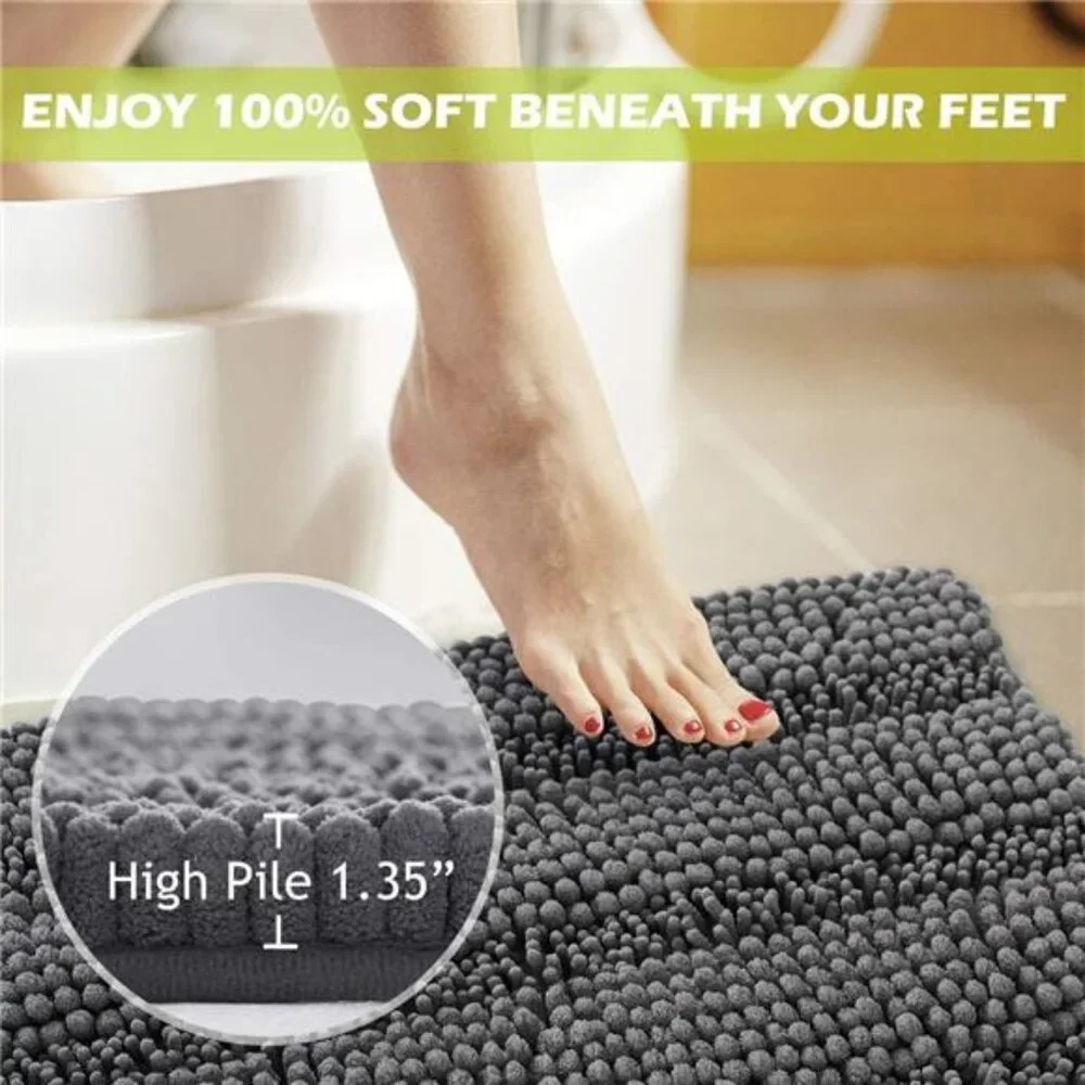Large Grey Bath Rug 60x24 Non Slip Absorbent Soft Microfiber Bathroom Mat